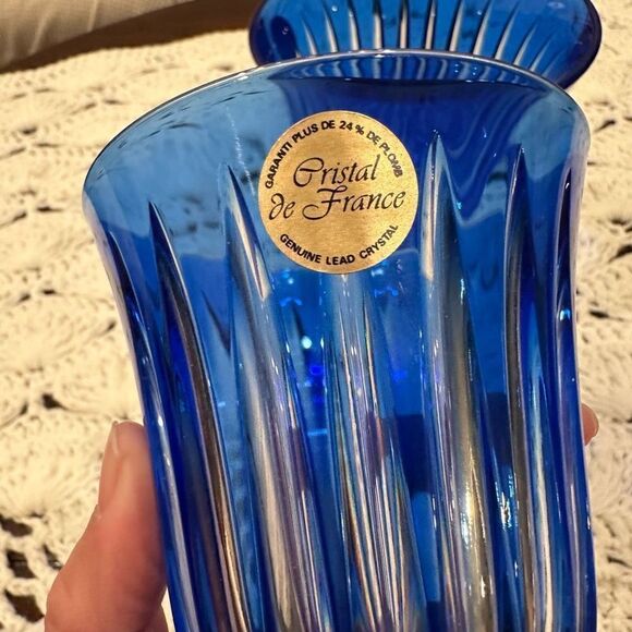 CRISTAL DE FRANCE Vintage Blue Genuine Glass Wine Goblets Big and Small NEW - Picture 4 of 7